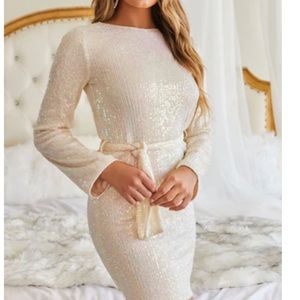 Iridescent belted midi dress